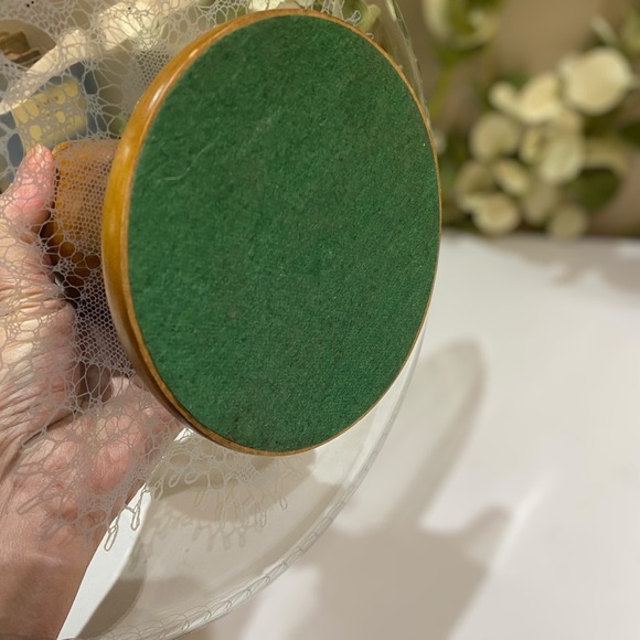 Vintage Mid Century Appetizer Pedistal Serving Tray Glass Wood Toothpick Holder